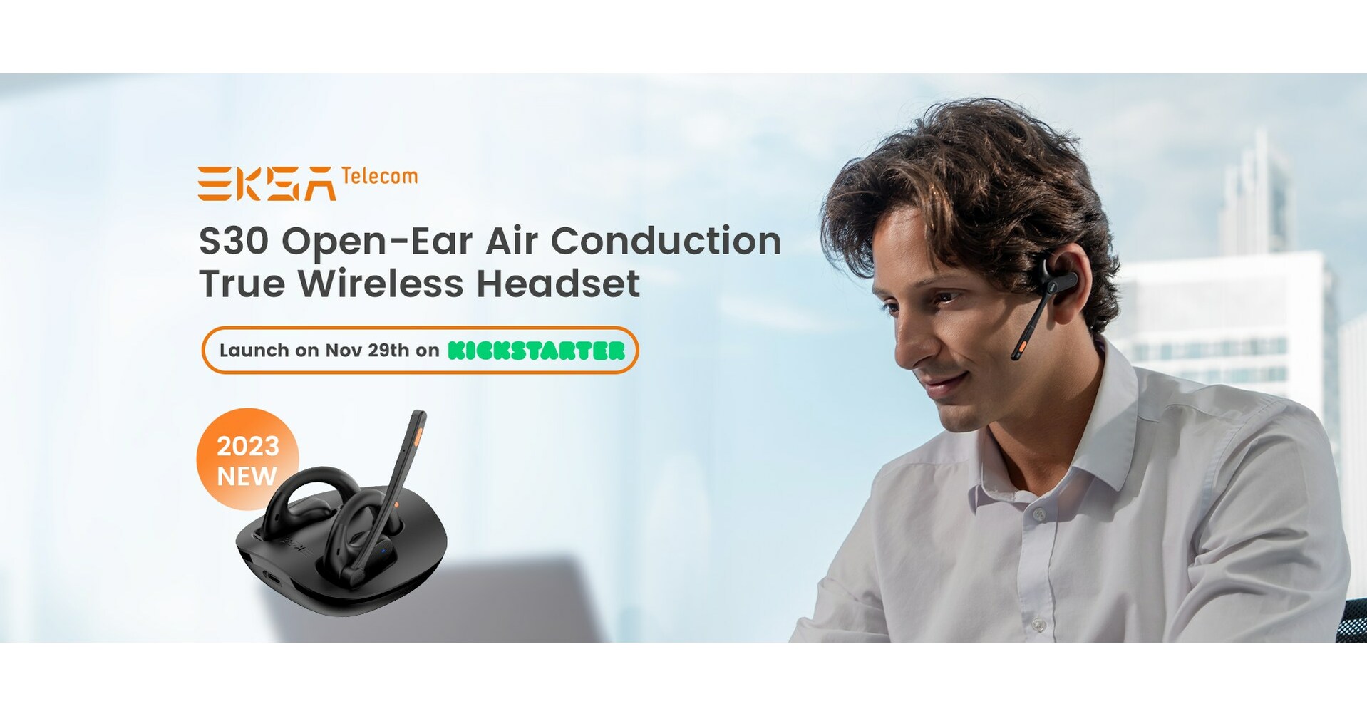 EKSAtelecom to Showcase S30 Open-Ear Air Conduction True Wireless Headset at CES 2024