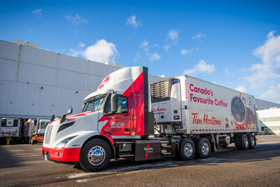 Tim Hortons has its first zero-tailpipe emissions electric transport truck on the road in Ontario and a second is coming soon to British Columbia (CNW Group/Tim Hortons)