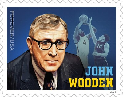 U.S. Postal Service Reveals Additional Stamps for 2024 - John Wooden Stamp - Image Credit: U.S. Postal Service