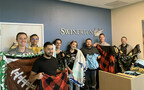 Swinerton's Fresno team crafting blankets for Poverello House Homeless Shelter.