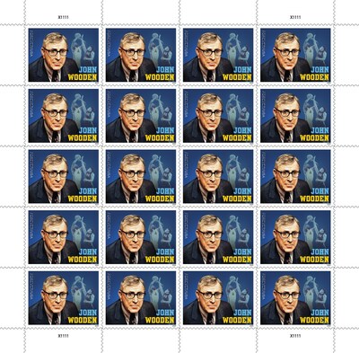 U.S. Postal Service Reveals Additional Stamps for 2024 - John Wooden Stamp Pane - Image Credit: U.S. Postal Service