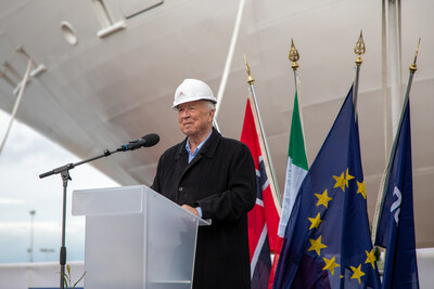 Viking Chairman Torstein Hagen at the float out ceremony for the Viking Vela at Fincantieri's Ancona shipyard. For more information, visit www.viking.com.