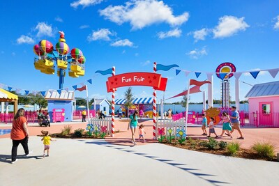 Meet Peppa and her friends for a fairground adventure full of free games and rides, including Miss Rabbit's hot air balloon and Mr. Bull's High Striker ride which take you up into the sky for a bird's eye view of the theme park.