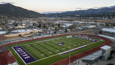 Hellas installed Matrix Helix® synthetic turf and a Soteria Max Pad below the multi-purpose field surface at Salida High School in Salida, Colorado.