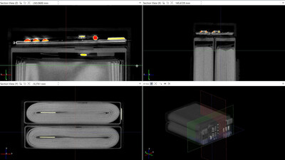 Use Multiview to divide the workspace for the inspection of CT data, e.g. for the inspection of batteries.