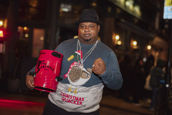 Big Narstie showed off the FireKeg from Fireball outside the Cat and Mutton Pub in London’s Broadway Market - Photo Credit KG Media (PRNewsfoto/Fireball)