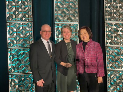 Pictured are three Unitek team members accepting this award. From left to right: Scott Tierno, Jamie Holcomb, and Kyejung Yang.