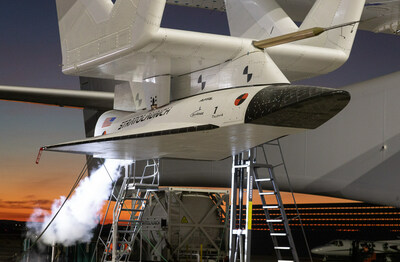 Stratolaunch's Talon-A 1 (TA-1) is fueled with liquid oxygen prior to its maiden captive carry flight on Dec. 21, 2023. Credit: Stratolaunch/Matt Hartman