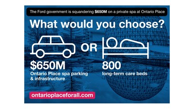 What would you choose? $650 million for Ontario Place spa or 800 long-term care beds in your community? (CNW Group/Ontario Place for All)