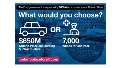 What would you choose? $650 million for Ontario Place spa or 7000 nurses in your community? (CNW Group/Ontario Place for All)