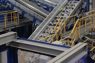 PET moves through a series of optical sorters before being converted into rPET flake at the Republic Services Polymer Center.