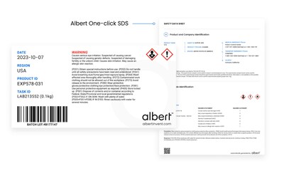 Albert’s R&D platform includes one-click Safety-Data Sheet (SDS) for same-day shipment vs. waiting days or weeks days if not weeks in shipping out samples and products.
