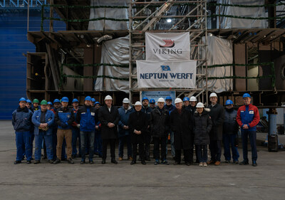 To officially mark the start of construction on 10 new Viking Longships, a 
keel laying ceremony was held today at Neptun Werft shipyard in Rostock, Germany, where all Viking Longships have been built since their debut in 2012. Pictured here, Viking Chairman Torstein Hagen, the Meyer Group’s Bernard Meyer and members of the Viking and Neptun Werft teams. For more information, visit www.viking.com.