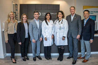 Pacific Dental Services and MemorialCare celebrate the completion of their first co-located medical-dental integrated practice site. (L to R) Alex Creelman, PDS Regional Partner, Carolyn Ghazal, DDS, PDS Chair of GP Platform Development, Dan Burke, PDS Chief Enterprise Strategy Officer, Deepika Dhama, DDS, Owner of Culver Smiles Dentistry, Andrea Murchie, MD, MemorialCare primary care physician, Barry Arbuckle, MemorialCare President and CEO, and David Kim, MD, CEO of MemorialCare Medical Group.