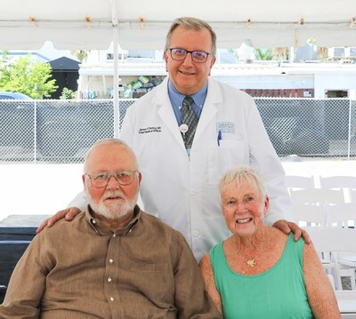 Jerry and Karen Kolschowsky, shown here with Sarasota Memorial Chief Medical Officer James Fiorica, MD, celebrated the groundbreaking of the Research and Education Institute at the Sarasota campus this past June. By lending their name to the building, the Kolschowskys hope to inspire other philanthropists to fund community hospital research initiatives and clinical advances.