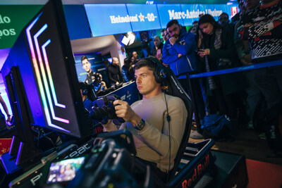 Max Verstappen racing at the global final of Player 0.0 sim racing competition, hosted at the Heineken Experience on December 06, 2023 in Amsterdam