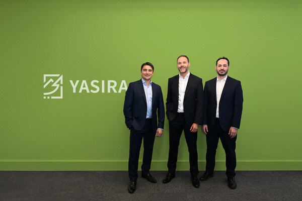 Michael Pankhurst, Head of Corporate & Trust Services (left), joins Chief Executive Officer Paul Perris (centre), and Chief Operating Officer Ahmad Al Najjar to officially launch Yasira on December 11, 2023. Image Courtesy of Yasira.