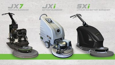 All three ONYX floor care Burnisher/Polisher equipment options including the new SXi Lithium-Ion Battery Burnisher (right