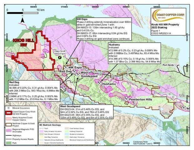 Coast Copper NR2023-14 Figure 1 (CNW Group/Coast Copper Corp.) Coast Copper NR2023-14 Figure 1 (CNW Group/Coast Copper Corp.)