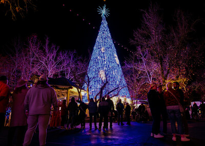 At the top of the park, an 8-story Christmas tree is the centerpiece of Joy On Town Square, a light-filled production equipped with LED-mapping technology synced with music, shining and displaying angels, shepherds, ornaments, snow, and other images around the tree.