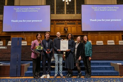 Members of World's Youth for Climate Justice in the Great Hall of Justice at the Peace Palace