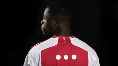 Ajax striker Brian Brobbey wearing the special jersey