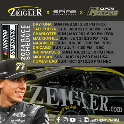 Zeigler Racing 2024 Nascar Cup Series Schedule with Spire Motorsports and Carson Hocevar