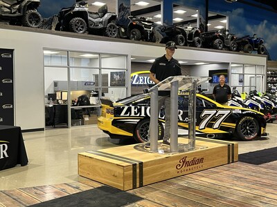 NASCAR Driver Carson Hocevar at the podium at today’s press conference announcing a partnership with Zeigler Racing and Spire Motorsports