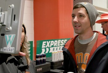 The Express Beer service provides a contactless purchase experience that replaces traditional beer concession lines with sleek, fast self-service locations where your face checks out.