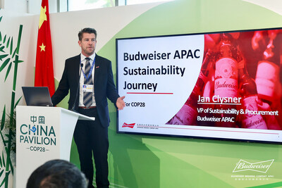 Jan Clysner, VP of Sustainability & Procurement, Budweiser APAC shared the company's efforts to 2025 sustainability goals at COP28