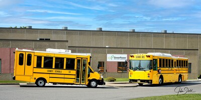 GreenPower's Type A Nano BEAST and Type D BEAST all-electric, purpose-built, zero-emission school buses at the company's South Charleston, West Virginia manufacturing facility.