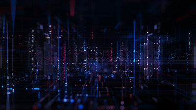 Technology Digital Data Abstract Background, Data Analysis and Access to Digital Data, Digital Cyberspace with Particles and Digital Data Network Connections, 3D Rendering