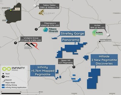 Infinity Mining Pilbara East tenement portfolio showing proximity to substantial lithium discoveries. (CNW Group/Macarthur Minerals Limited)