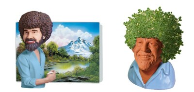 Grow your own happy home with the Bob Ross® Chia Pet®, Bob Ross® in Blue Shirt Chia Pet®, and Bob Ross® Talking Clapper® with Night Light.