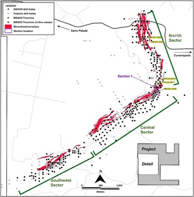 Figure 3: Location of Bravo Trenches and Sections Reported in this News Release (CNW Group/Bravo Mining Corp.)