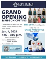 Options Medical Weight Loss Carmel, IN clinic grand opening flyer.