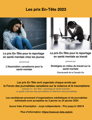 Affiche pour les prix En-Tte (Groupe CNW/Le Forum des journalistes canadiens sur la violence et le traumatisme)