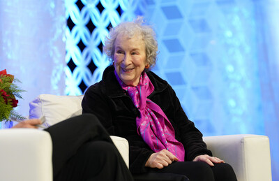 BOSTON, MASSACHUSETTS - DECEMBER 14: Margaret Atwood, two-time Booker Prize-winning Author of over 50 books, including The Handmaid's Tale speaks on stage during 2023 Massachusetts Conference For Women at Boston Convention and Exhibition Center on December 14, 2023 in Boston, Massachusetts. (Photo by Marla Aufmuth/Getty Images for Massachusetts Conference For Women)