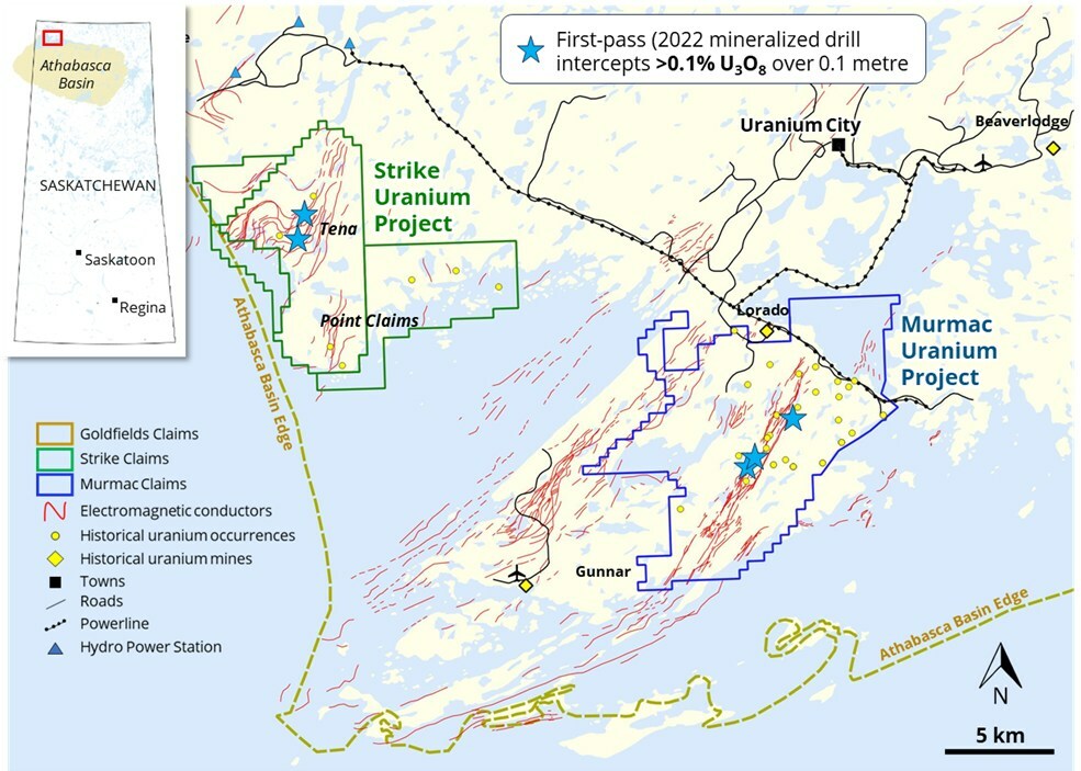Figure 1: Location of the Murmac and Strike Uranium Projects. (CNW Group/Fortune Bay Corp.) Figure 1: Location of the Murmac and Strike Uranium Projects. (CNW Group/Fortune Bay Corp.)