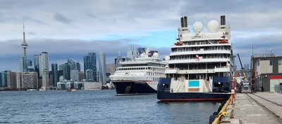 The Hanseatic Inspiration and Ponant's Le Dumont D'Urville docked at the Port of Toronto during the 2023 cruise ship season. (CNW Group/PortsToronto)