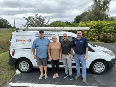 From left to right: American Fire Owners Eddie Lewis and Beth Lewis; Pye-Barker VP of Business Development Chuck Reimel; and American Fire's
Robbie Cambias.