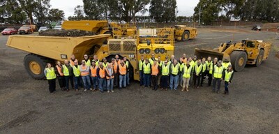 Caterpillar demonstrates to Newmont leaders its first battery electric underground mining truck at the company’s Burnie Proving Ground in Tasmania, Australia.