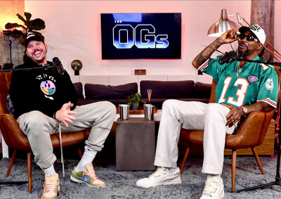 Mike Miller (left) and Udonis Haslem (right) on the set of Playmaker's The OGs, launching on YouTube on 12.19.23.