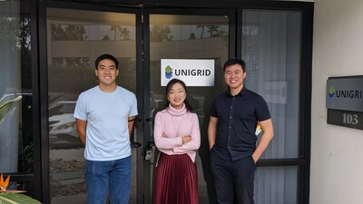 Figure: (left) Chief Technology Officer - Erik A. Wu. (middle) Co-founder & Advisor - Professor Shirley Meng. (right) Chief Executive Officer - Darren H. S. Tan, in front of UNIGRID’s facility.