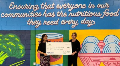 Lisa Sands, Senior Manager, Corporate Relations and Leigha Ivey, Development Officer, Corporate Relations at Greater Cleveland Food Bank accept ACE’s $5,067 donation