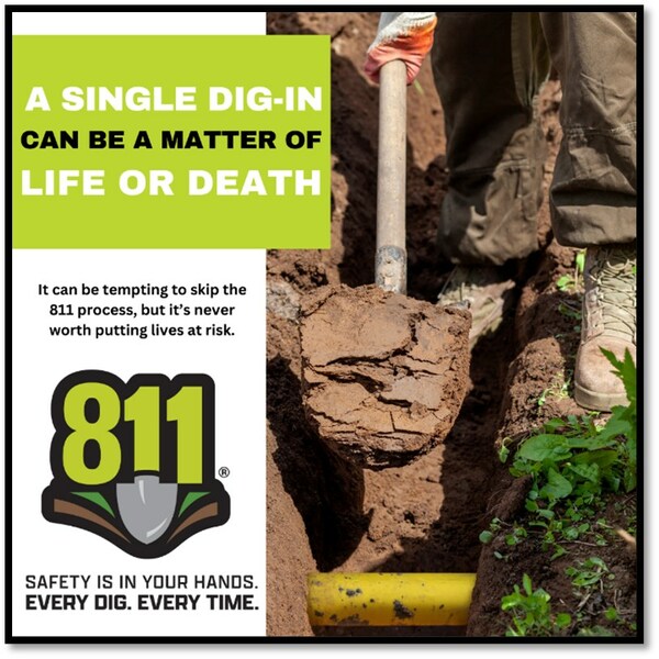 Contact 811 at least three business days before digging in Pennsylvania.