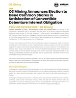 O3 - News Release Announcing Interest Payment in Shares (CNW Group/O3 Mining Inc.)