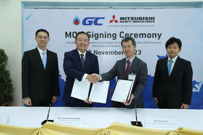 PTT Global Chemical and Mitsubishi Heavy Industries Asia Pacific sign MoU to explore technologies to re-design existing assets into an economically viable carbon neutral petrochemical complex in Thailand (PRNewsfoto/PTT Global Chemical Public Company Limited)