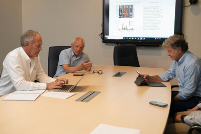 Mercury Bio Chief Executive Officer Bruce McCormick meets with Chief Science Officer Richard Sayre, Ph.D., and Chairman of the Board Dana Barnard.