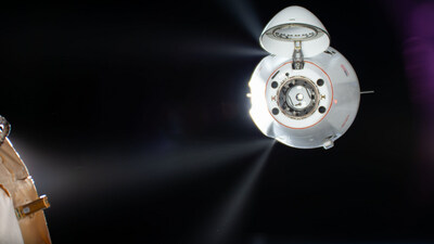 Nov. 11, 2023 - Thrusters on the SpaceX Dragon cargo spacecraft fire automatically while adjusting the vehicle's slow, methodical approach toward the International Space Station for a docking to the Harmony module's forward port. Credits: NASA